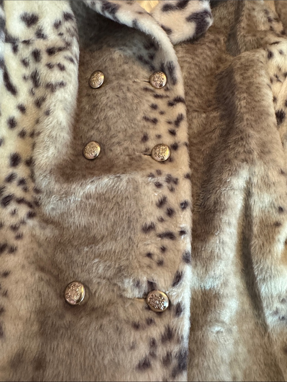 Leopard-Print Faux Fur Belted Pea Coat with Black Trim - Picture 2 of 10